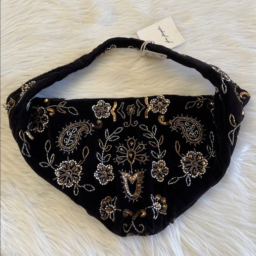 Free People Nashville Nights Beaded Black Velvet Shoulder Bag - Picture 10 of 12